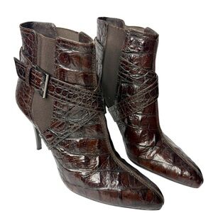 Donald J. Pliner Brown Croc-Embossed Ankle Boots